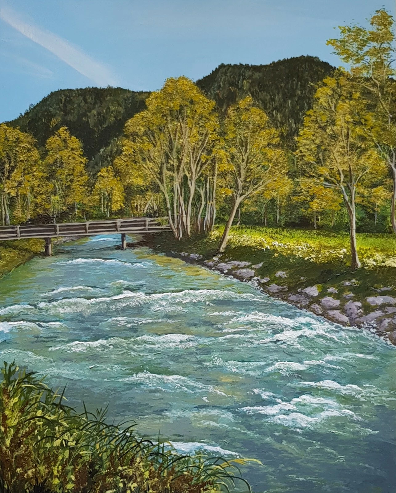 Leitzach bei Bayrischzell – handgemaltes Ölbild von Antje Schubert