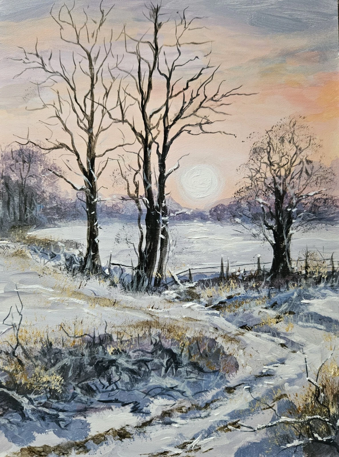 Wintersonne – handgemaltes Ölbild von Antje Schubert